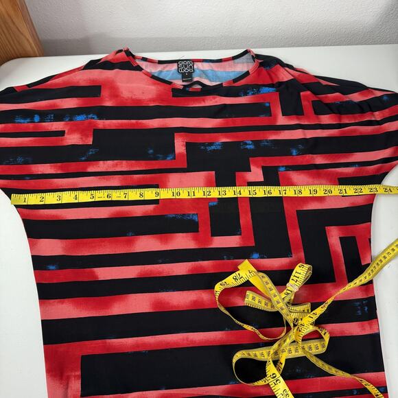 Clara Sunwoo Shirt Womens Small Red Black Geometric Scoop Neck Stretch Slinky - Picture 8 of 10